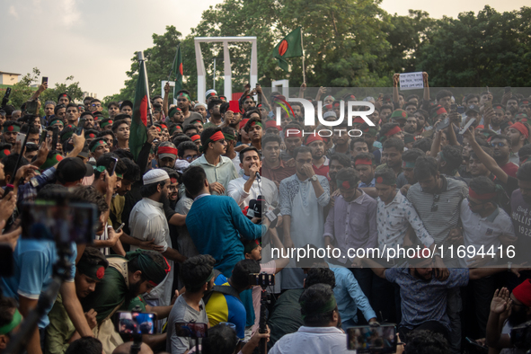 Civil society and students stage a demonstration at the Central Shaheed Minar, demanding the ban of Bangladesh Chhatra League and the resign...