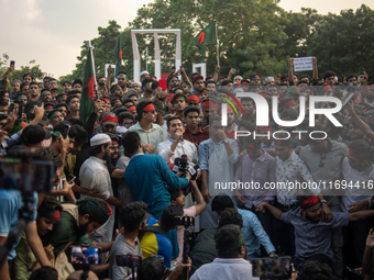 Civil society and students stage a demonstration at the Central Shaheed Minar, demanding the ban of Bangladesh Chhatra League and the resign...