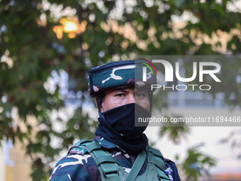 A security personnel stands guard in Srinagar, Jammu and Kashmir, on October 22, 2024. Security forces are on high alert after a recent mili...