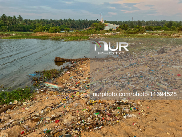 Trash and filth cover Paruthiyoor Beach in Paruthiyoor, Kerala, India, on April 15, 2024. 