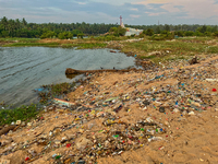 Trash and filth cover Paruthiyoor Beach in Paruthiyoor, Kerala, India, on April 15, 2024. (