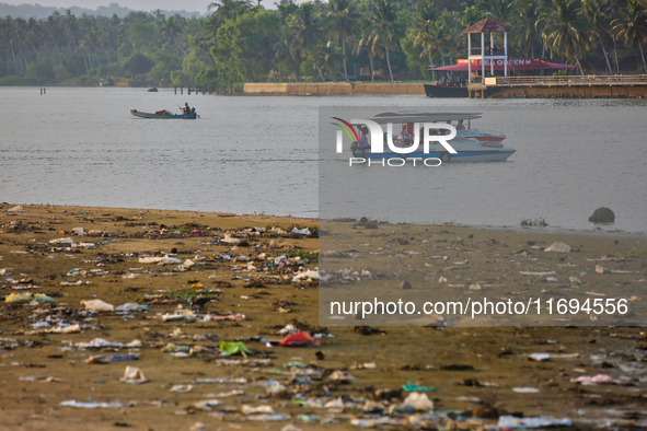 Trash and filth cover Paruthiyoor Beach in Paruthiyoor, Kerala, India, on April 15, 2024. 