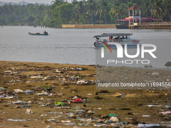 Trash and filth cover Paruthiyoor Beach in Paruthiyoor, Kerala, India, on April 15, 2024. (