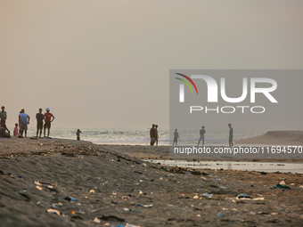 Trash and filth cover Paruthiyoor Beach in Paruthiyoor, Kerala, India, on April 15, 2024. (