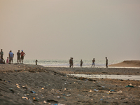 Trash and filth cover Paruthiyoor Beach in Paruthiyoor, Kerala, India, on April 15, 2024. (