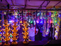 People buy decorative lights ahead of the Diwali festival celebration in Kolkata, India, on October 22, 2024. (