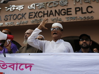 Capital market investors participate in a protest against the fall in stock prices over the past weeks in Dhaka, Bangladesh, on October 22,...