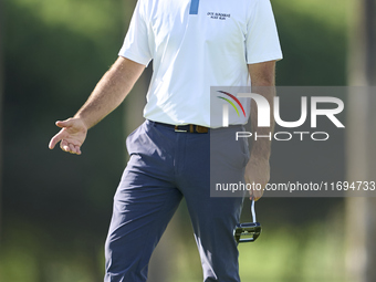 Jorge Campillo of Spain reacts on the 18th green during day four of the Estrella Damm N.A. Andalucia Masters 2024 at Real Club de Golf Sotog...