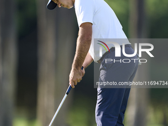 Jorge Campillo of Spain plays a shot on the 18th green during day four of the Estrella Damm N.A. Andalucia Masters 2024 at Real Club de Golf...