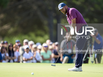 Daniel Brown of England plays a shot on the 18th green on the fourth day of the Estrella Damm N.A. Andalucia Masters 2024 at Real Club de Go...