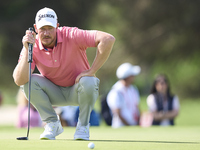 Jacques Kruyswijk of South Africa studies his shot on the 18th green during day four of the Estrella Damm N.A. Andalucia Masters 2024 at Rea...