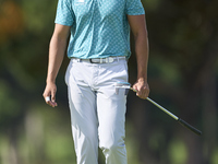 Johannes Veerman of the USA reacts on the 18th green on the fourth day of the Estrella Damm N.A. Andalucia Masters 2024 at Real Club de Golf...