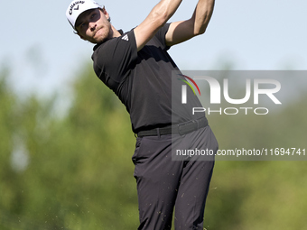 Rasmus Hojgaard of Denmark plays his second shot on the 15th hole during day four of the Estrella Damm N.A. Andalucia Masters 2024 at Real C...