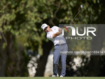 Fabrizio Zanotti of Paraguay plays his second shot on the 15th hole on the fourth day of the Estrella Damm N.A. Andalucia Masters 2024 at Re...