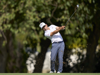 Fabrizio Zanotti of Paraguay plays his second shot on the 15th hole on the fourth day of the Estrella Damm N.A. Andalucia Masters 2024 at Re...