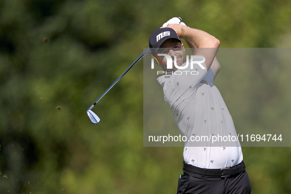 Marcel Schneider of Germany plays his second shot on the 15th hole during day four of the Estrella Damm N.A. Andalucia Masters 2024 at Real...