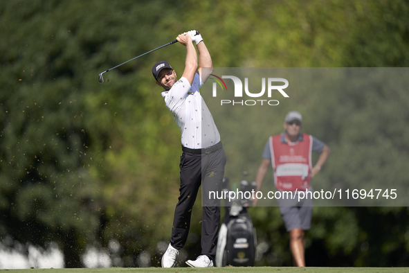 Marcel Schneider of Germany plays his second shot on the 15th hole during day four of the Estrella Damm N.A. Andalucia Masters 2024 at Real...