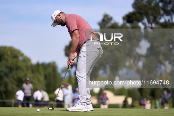 Jon Rahm of Spain plays a shot on the 8th green during day four of the Estrella Damm N.A. Andalucia Masters 2024 at Real Club de Golf Sotogr...