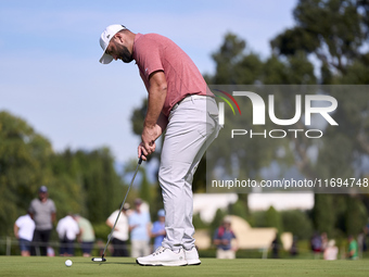 Jon Rahm of Spain plays a shot on the 8th green during day four of the Estrella Damm N.A. Andalucia Masters 2024 at Real Club de Golf Sotogr...