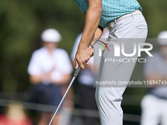 Johannes Veerman of the USA plays a shot on the 8th green during day four of the Estrella Damm N.A. Andalucia Masters 2024 at Real Club de G...