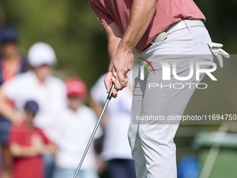 Jon Rahm of Spain plays a shot on the 8th green during day four of the Estrella Damm N.A. Andalucia Masters 2024 at Real Club de Golf Sotogr...