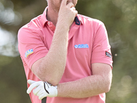 Justin Harding of South Africa reacts on the 5th hole on the fourth day of the Estrella Damm N.A. Andalucia Masters 2024 at Real Club de Gol...