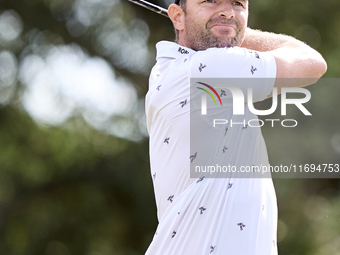 Marcel Schneider of Germany tees off on the 5th hole on the fourth day of the Estrella Damm N.A. Andalucia Masters 2024 at Real Club de Golf...