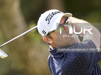 Julien Guerrier of France tees off on the 5th hole during day four of the Estrella Damm N.A. Andalucia Masters 2024 at Real Club de Golf Sot...