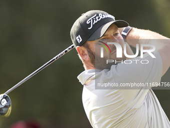 Jordan Smith of England tees off on the 5th hole on the fourth day of the Estrella Damm N.A. Andalucia Masters 2024 at Real Club de Golf Sot...