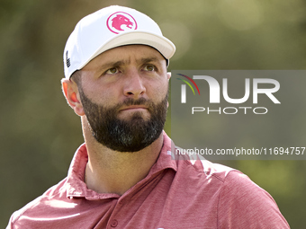 Jon Rahm of Spain looks on at the 5th hole on the fourth day of the Estrella Damm N.A. Andalucia Masters 2024 at Real Club de Golf Sotogrand...