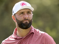 Jon Rahm of Spain looks on at the 5th hole on the fourth day of the Estrella Damm N.A. Andalucia Masters 2024 at Real Club de Golf Sotogrand...