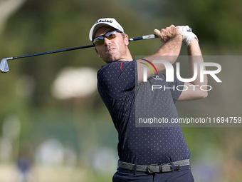 Julien Guerrier of France plays his second shot on the 2nd hole during day four of the Estrella Damm N.A. Andalucia Masters 2024 at Real Clu...