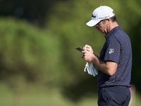 Julien Guerrier of France studies his shot on the 2nd hole during day four of the Estrella Damm N.A. Andalucia Masters 2024 at Real Club de...