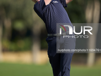 Julien Guerrier of France tees off on the 2nd hole during day four of the Estrella Damm N.A. Andalucia Masters 2024 at Real Club de Golf Sot...