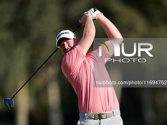 Jacques Kruyswijk of South Africa tees off on the 2nd hole during day four of the Estrella Damm N.A. Andalucia Masters 2024 at Real Club de...