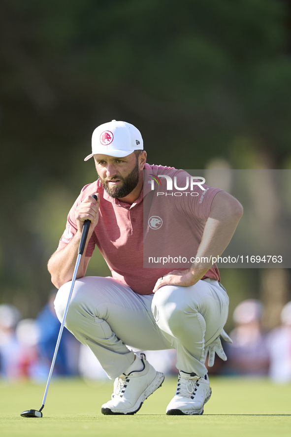 Jon Rahm of Spain reacts on the 1st green during day four of the Estrella Damm N.A. Andalucia Masters 2024 at Real Club de Golf Sotogrande i...