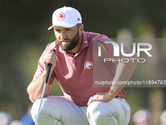 Jon Rahm of Spain reacts on the 1st green during day four of the Estrella Damm N.A. Andalucia Masters 2024 at Real Club de Golf Sotogrande i...