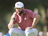 Jon Rahm of Spain reacts on the 1st green during day four of the Estrella Damm N.A. Andalucia Masters 2024 at Real Club de Golf Sotogrande i...