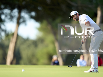 Adrian Otaegui of Spain plays a shot on the 1st green during day four of the Estrella Damm N.A. Andalucia Masters 2024 at Real Club de Golf...