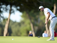 Adrian Otaegui of Spain plays a shot on the 1st green during day four of the Estrella Damm N.A. Andalucia Masters 2024 at Real Club de Golf...