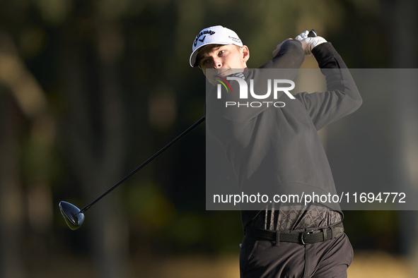 Nicolai Hojgaard of Denmark tees off on the 2nd hole during day four of the Estrella Damm N.A. Andalucia Masters 2024 at Real Club de Golf S...