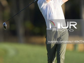 Ross Fisher of England tees off on the 2nd hole during day four of the Estrella Damm N.A. Andalucia Masters 2024 at Real Club de Golf Sotogr...