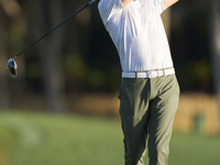 Ross Fisher of England tees off on the 2nd hole during day four of the Estrella Damm N.A. Andalucia Masters 2024 at Real Club de Golf Sotogr...