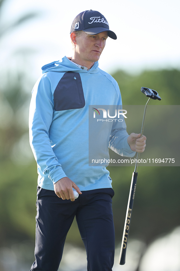 Marcus Kinhult of Sweden reacts on the 1st green during day four of the Estrella Damm N.A. Andalucia Masters 2024 at Real Club de Golf Sotog...