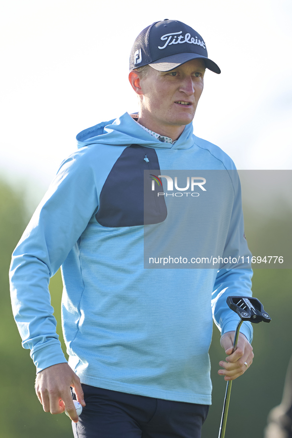 Marcus Kinhult of Sweden reacts on the 1st green during day four of the Estrella Damm N.A. Andalucia Masters 2024 at Real Club de Golf Sotog...