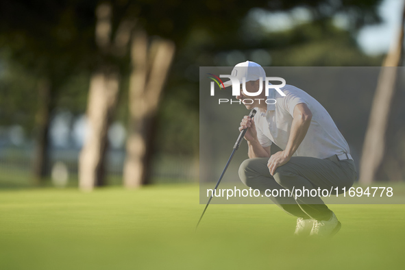 Ross Fisher of England studies his shot on the 1st green during day four of the Estrella Damm N.A. Andalucia Masters 2024 at Real Club de Go...