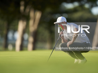 Ross Fisher of England studies his shot on the 1st green during day four of the Estrella Damm N.A. Andalucia Masters 2024 at Real Club de Go...