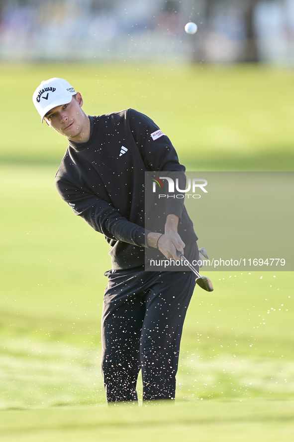 Nicolai Hojgaard of Denmark approaches his ball on the 1st green during day four of the Estrella Damm N.A. Andalucia Masters 2024 at Real Cl...