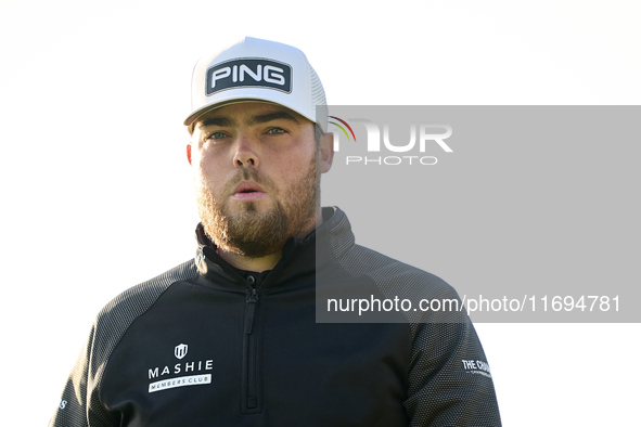 Dan Bradbury of England reacts on the 1st green during day four of the Estrella Damm N.A. Andalucia Masters 2024 at Real Club de Golf Sotogr...