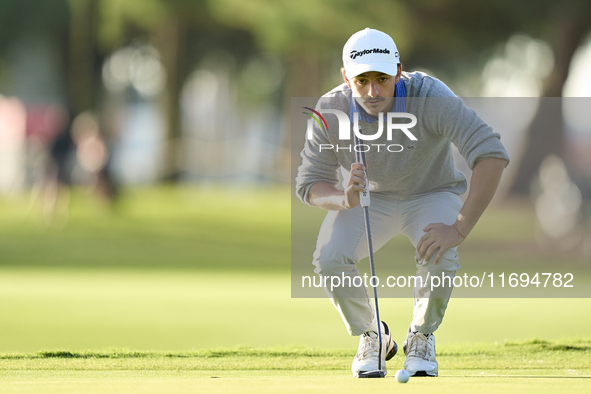 Tom Vaillant of France studies his shot on the 1st green on the fourth day of the Estrella Damm N.A. Andalucia Masters 2024 at Real Club de...